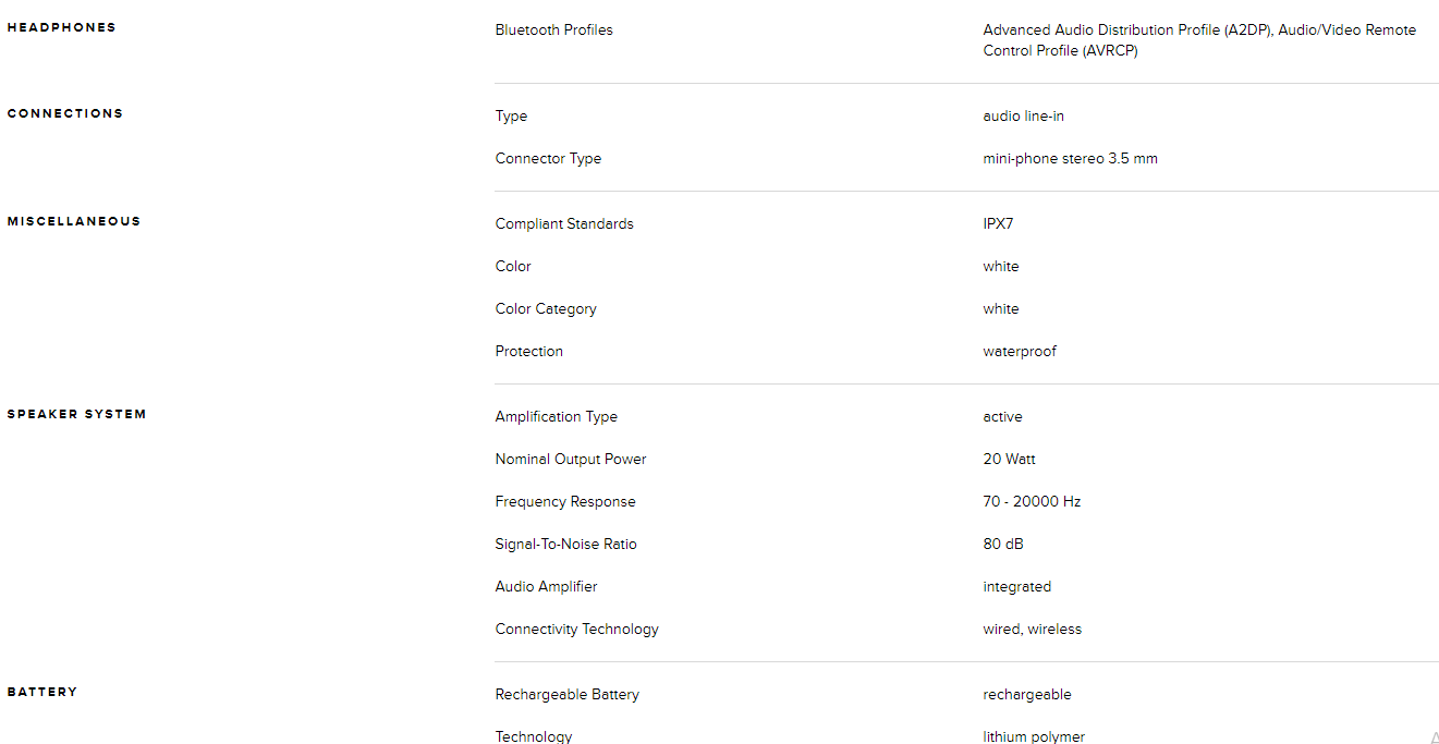 JBL Pulse 4 Specs